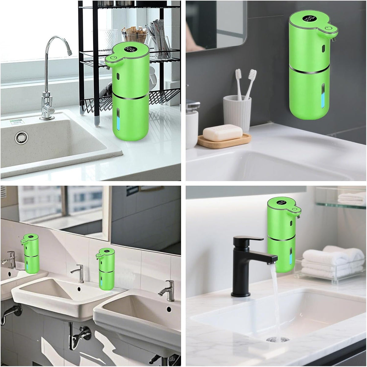 Automatic Foaming Soap Dispenser Touchless, USB Rechargeable Smart Hand Soap Dispenser, 6-Level Adjustable, 12.8Oz/380Ml Wall Mounted for Bathroom Kitchen Dish Soap-Green