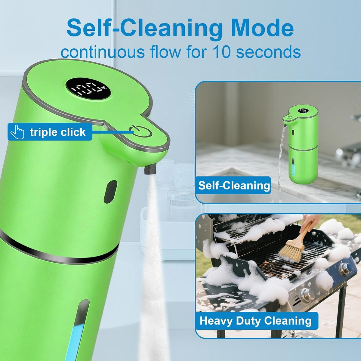 Automatic Foaming Soap Dispenser Touchless, USB Rechargeable Smart Hand Soap Dispenser, 6-Level Adjustable, 12.8Oz/380Ml Wall Mounted for Bathroom Kitchen Dish Soap-Green