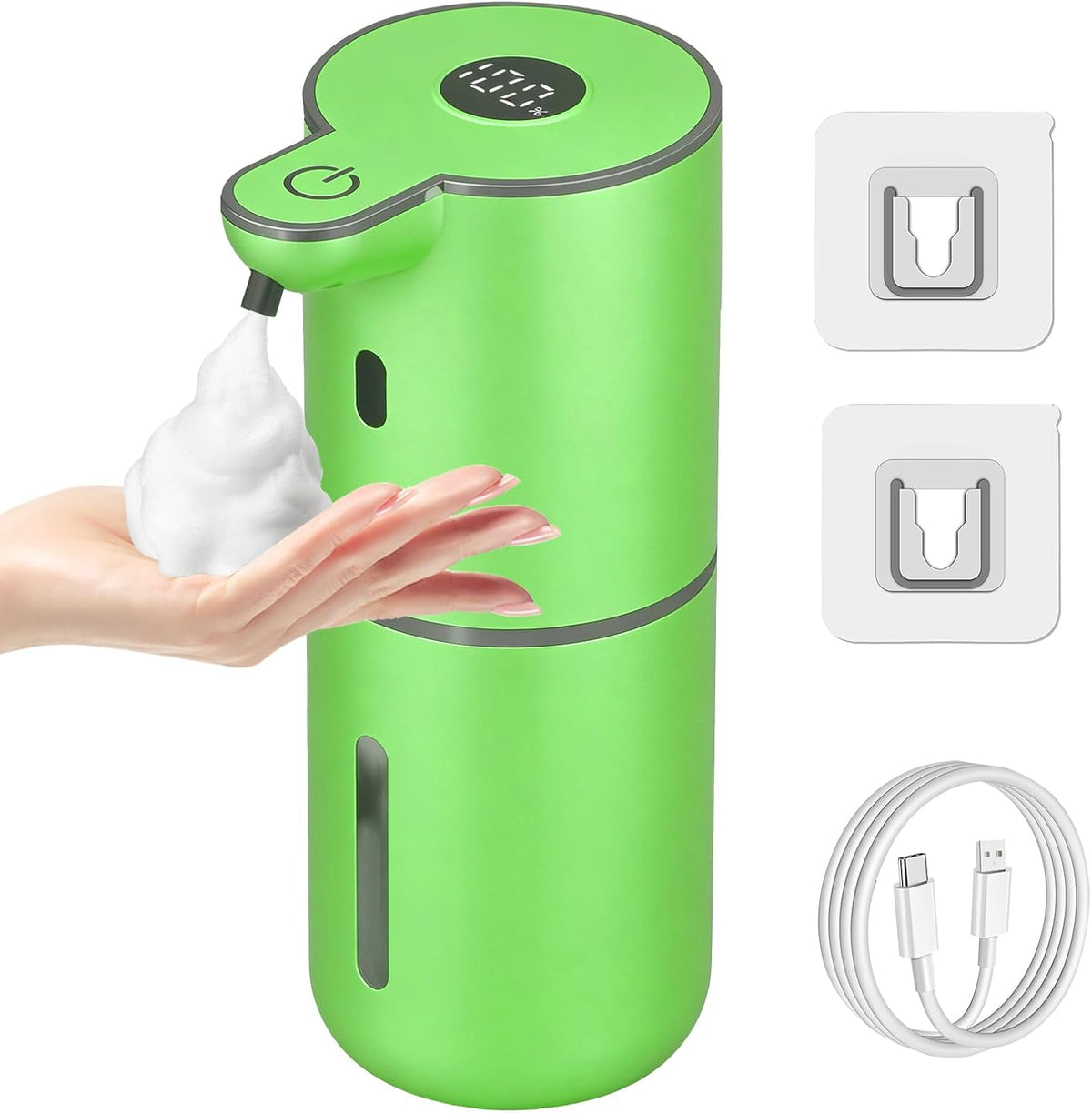 Automatic Foaming Soap Dispenser Touchless, USB Rechargeable Smart Hand Soap Dispenser, 6-Level Adjustable, 12.8Oz/380Ml Wall Mounted for Bathroom Kitchen Dish Soap-Green